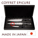 Coffret avec 3 Couteaux japonais s�rie Epicure mod�les Alpha-Beta-Omega  lames damas 32 couches avec coeur acier VG10 