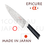 Eminceur - Couteau japonais s�rie Epicure mod�le Alpha  couteau � �mincer type CHEF - manche micarta noir 11.5cm  lame sym�trique 21cm damas 32 couches avec coeur acier VG10 