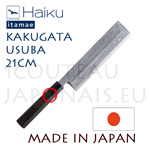 Couteau japonais Kakugata USUBA Haiku Itamae - lame carbone 21cm Suminagashi 61 Rockwell - manche �b�ne avec mitre en corne de buffle 