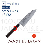 SANTOKU Haiku Itamae japanese knife - carbon Suminagashi 18cm blade 61 Rockwell - ebony handle with water buffalo bolster 