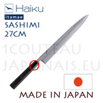 SASHIMI Haiku Itamae japanese knife - carbon Suminagashi 27cm blade 61 Rockwell - ebony handle with water buffalo bolster 