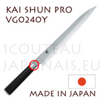 Couteau professionnel japonais KAI s�rie SHUN PRO - couteau � trancher pour GAUCHER YANAGIBA VG-240YL pour sushi et sashimi  lame asym�trique - lame 24cm - manche 12.2cm