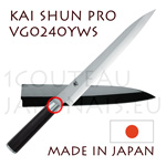 Couteau professionnel japonais KAI s�rie SHUN PRO - couteau � trancher YANAGIBA VG-240YWS pour sushi et sashimi  lame asym�trique - livr� avec son �tui de protection en bois  lame 24cm - manche 12.2cm