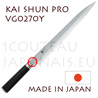 Couteau professionnel japonais KAI s�rie SHUN PRO - couteau � trancher YANAGIBA VG-270Y pour sushi et sashimi  lame asym�trique - lame 27cm - manche 12.2cm