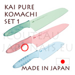 Set[1] de 3 couteaux japonais KAI s�rie PURE-KOMACHI  Santoku AB1100 + Chef AB1101 + Poisson AB1102 