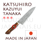 Couteau japonais SANTOKU forg� main par Kazuyui Tanaka (KATSUHIRO)  Acier Damas core SG2 