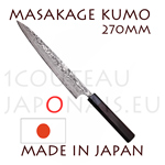 Masakage Kumo: Couteau japonais SUJIHIKI 270 mm - acier inox VG10 61-62 Rockwell - manche octogonal en bois de rose et mitre pakka noir 