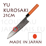 Yu Kurosaki: Couteau japonais GYUTO 21cm série MEGUMI - acier DAMAS inox VG10 61 Rockwell - manche octogonal en bois de cerisier et mitre pakka noir 