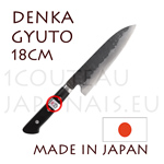 Teruyasu Fujiwara: 180 mm CHEF japanese knife DENKA - carbon steel Aogami Super 64-65 Rockwell and 2 layers stainless - black pakka wood handle 