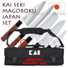 KAI JAPAN SET - Set of 5 KAI traditional japanese knives SEKI MAGOROKU RED series 100P peeler + 155D deba + 170S santoku + 165N nakiri + 210Y yabagiba + GRATIS bag 