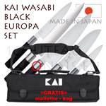 KAI EUROPA SET - Set of 5 KAI traditional japanese knives WASABI-BLACK series 6710P peeler + 6715U utility + 6716S santoku + 6720C Chef + 6723L slicing + GRATIS bag 