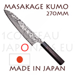 Masakage Kumo: 270 mm CHEF japanese knife - VG10 stainless steel 61-62 Rockwell - octogonal rosewood handle and black pakka wood bolster 