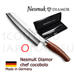 Couteau NESMUK DIAMOR chef - lame inox vide 2 faces - bague argent massif avec manche Cocobolo - livr avec fourreau et spendide coffret bois laqu noir 