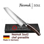 Couteau NESMUK Soul 2 CHEF - manche Grenadille avec bague argent massif et lame inox - prsent en coffret luxueux 