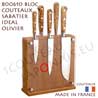 Bloc magntique universel en bambou avec 5 couteaux SABATIER IDEAL entirement forgs - manches OLIVIER - 800610  avec couteaux office 10cm +tranchelard 15cm +cuisine chef 20cm +fourchette chef 15cm +santoku 20cm 