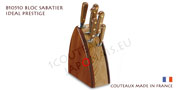 Block two woods with 5 SABATIER IDEAL PRESTIGE knives fully forged and 1 sharpening steel - Oak handle - 810510  with 1 sharpening steel +yatagan 20cm +kitchen 20cm +bread 20cm +slicer 15cm +office 10cm 